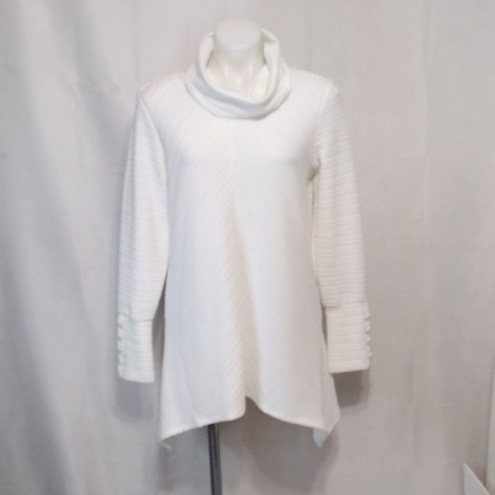 New York Laundry Cowl Neck Tunic Sweater Top | White Textured Small Cozy Knit